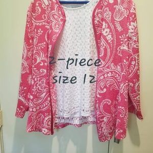 Two piece sleeveless white top with pink jacket